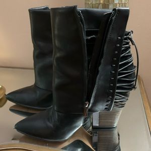 Sam Edelman Black Leather Pointed-Toe Lace-Up Ankle Boots